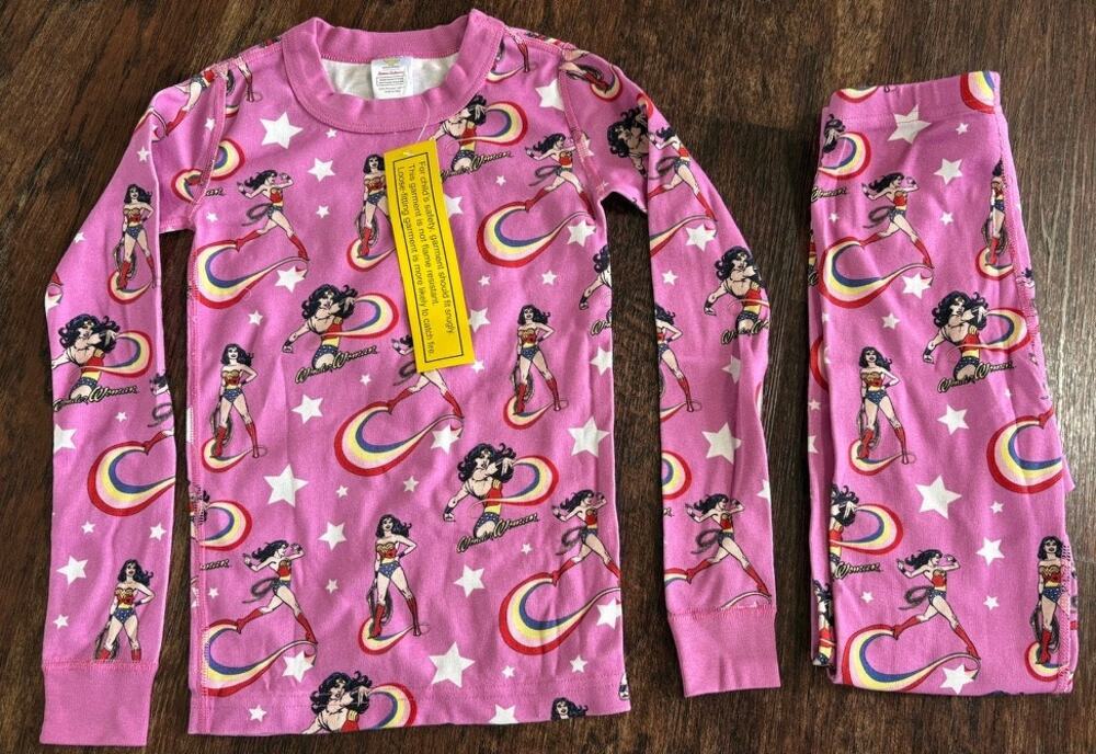 Hanna Andersson Wonder Woman Pajama Set Pink Organic Cotton NWT Size 120 US 6/7